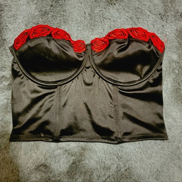 Dolls Kill Sugar Thrillz Black Red Roses Bustier Cropped Top Small - Picture 3 of 5